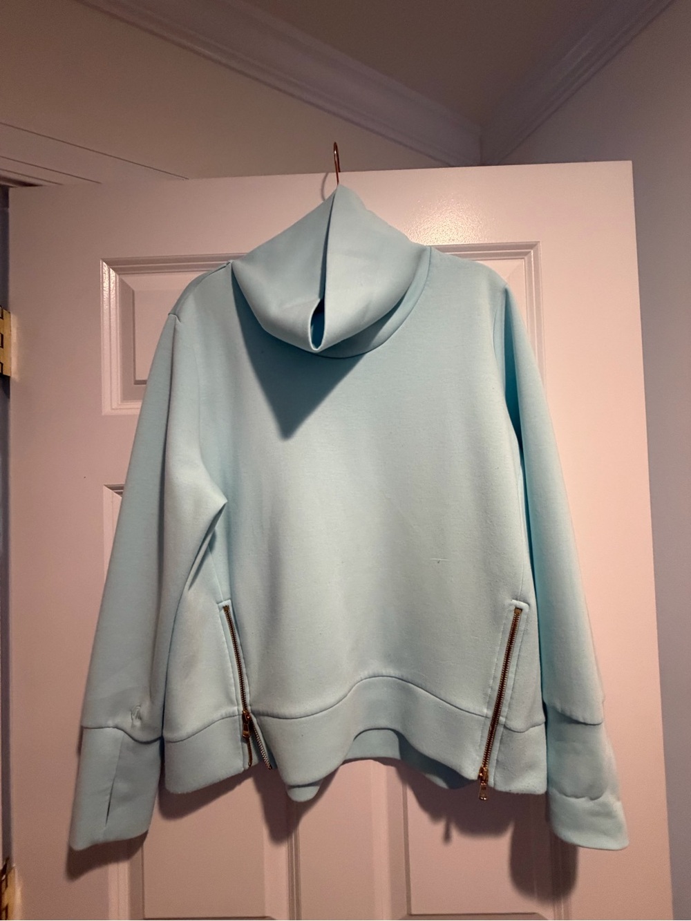 Addison Bay Light Blue Hooded Sweatshirt with Gold Zippers